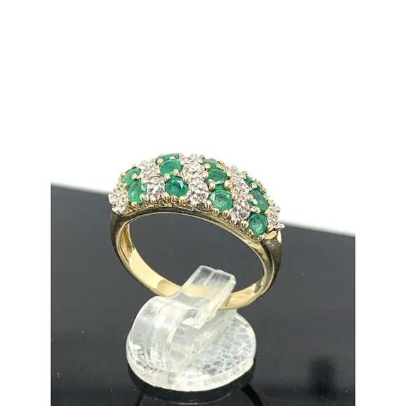 Green Emerald Diamond Cocktail Ring Band 10k Gold Women's Estate Jewelry Size 7 - Picture 3 of 15
